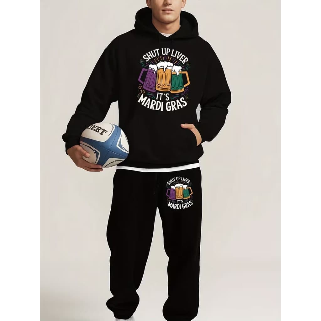 Conjunto Moletom Canguru Masculino Bebidas Blusa De Frio + Calça Moletom Estampados Unissex Outono/Inverno