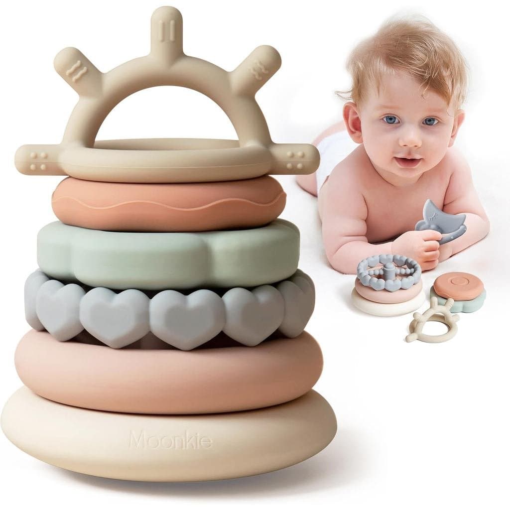 Moonkie Brinquedo Macio de Mordida com Pilhas de Círculos |   Brinquedo Educativo para Bebês |   Brinquedos de Anéis Emp