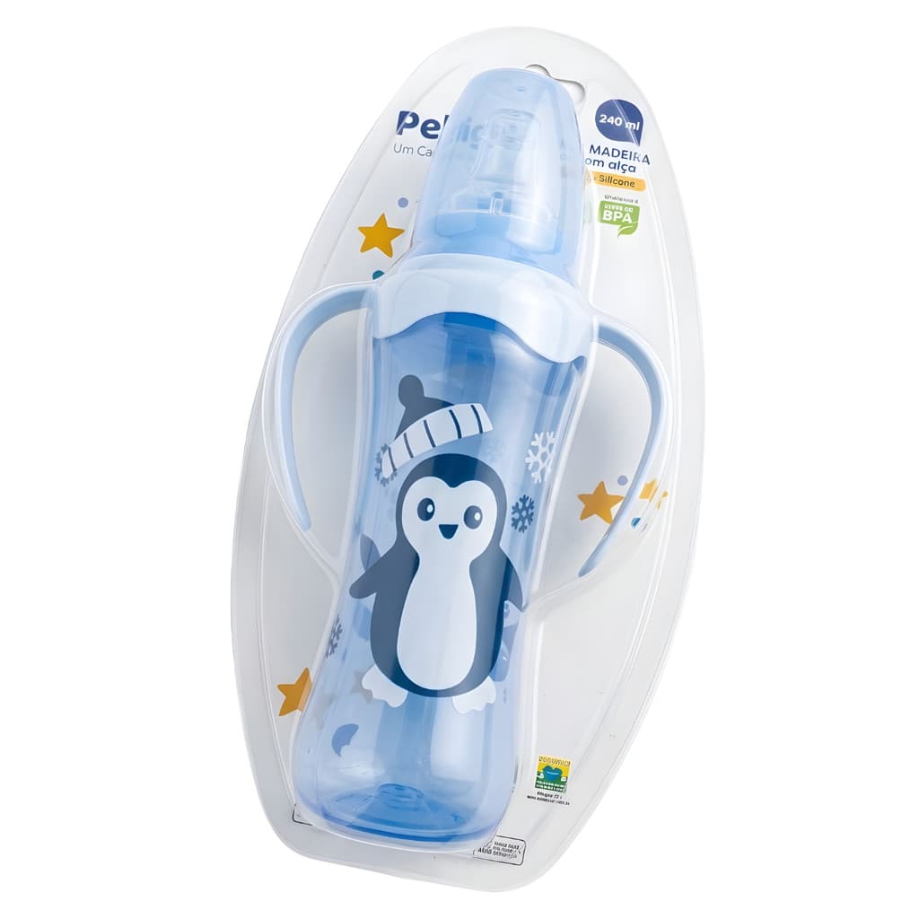 Mamadeira 240ml com Alça Bebê Bico Silicone Não Vaza