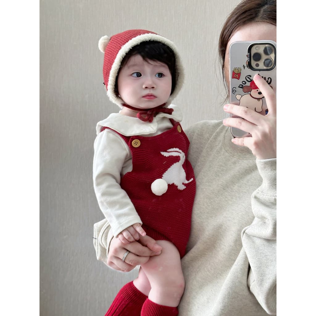 2024ins versão coreana primavera outono roupas de bebê bonito alça de malha macacão bebê menina primavera roupas bebê ma