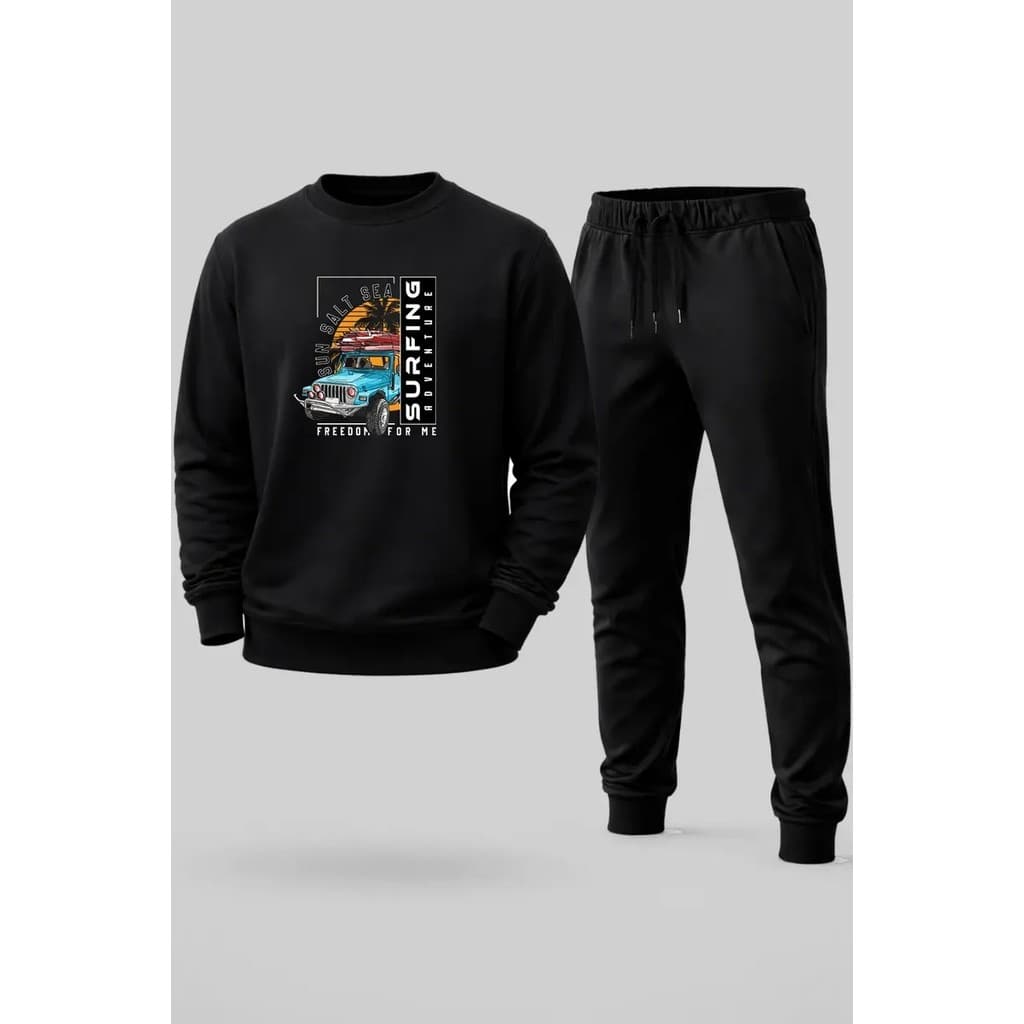 Conjunto Moletom Careca Masculino Surfing Adventure Blusa De Frio + Calça Moletom Estampados Unissex Outono/Inverno