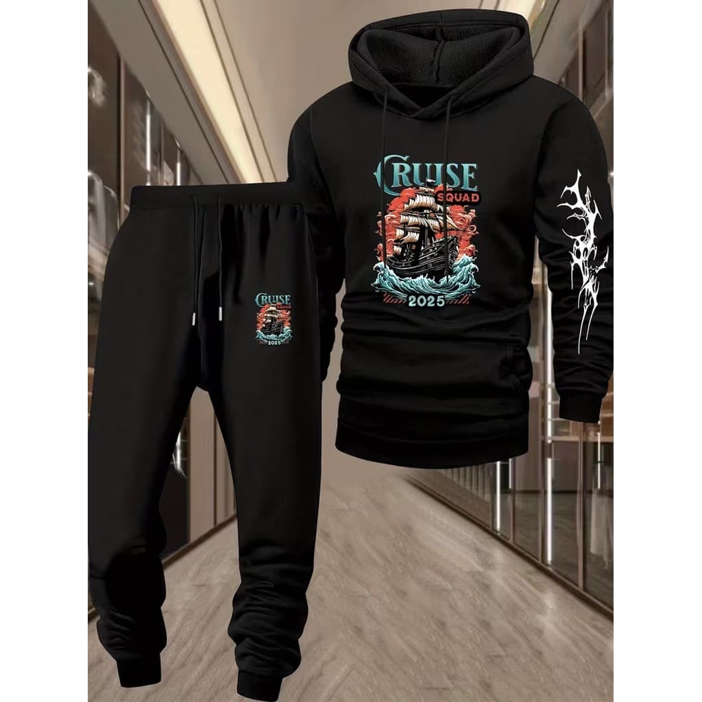 Conjunto Moletom Canguru Masculino Cruise Blusa De Frio + Calça Moletom Estampados Unissex Outono/Inverno