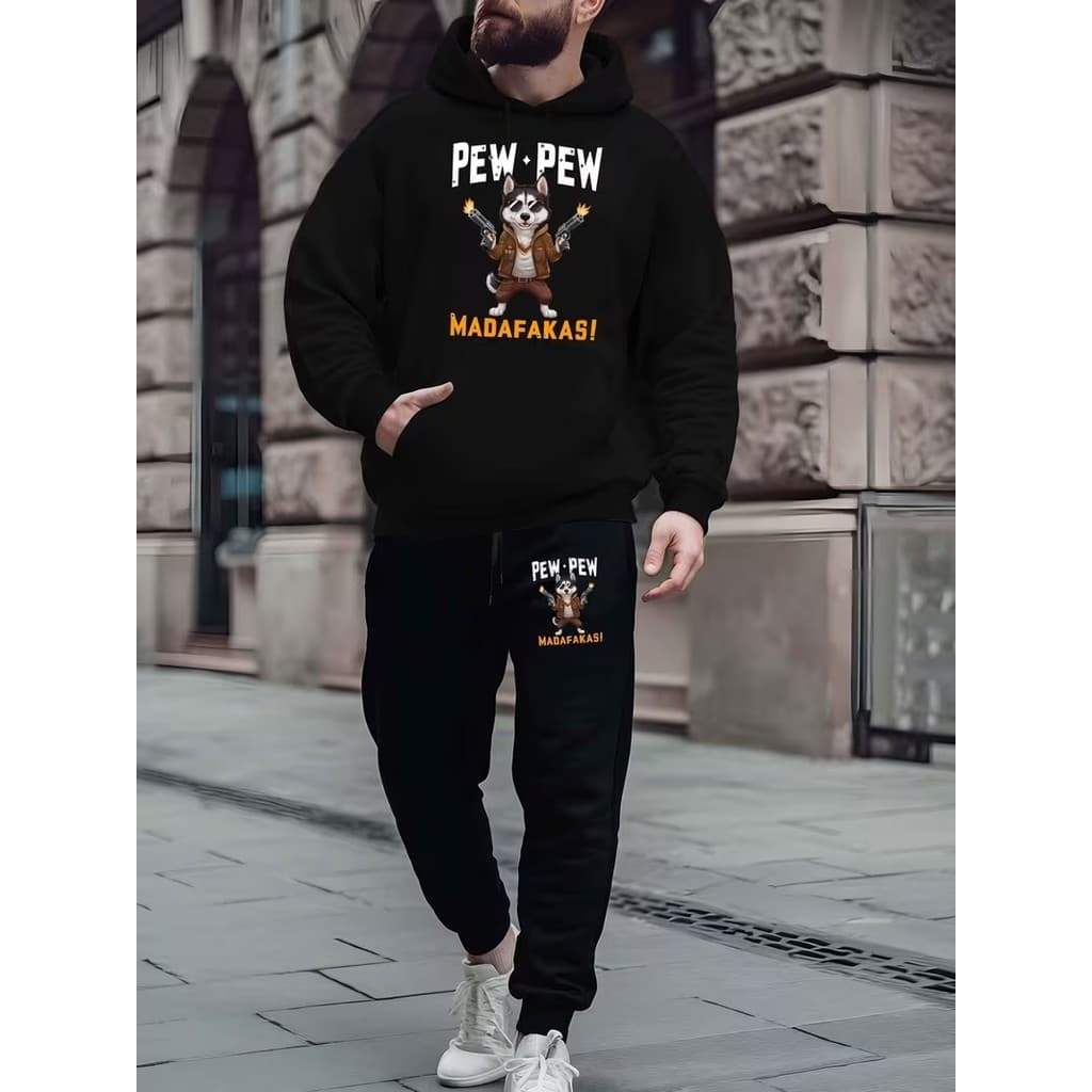 Conjunto Moletom Canguru Masculino Pew Pew Blusa De Frio + Calça Moletom Estampados Unissex Outono/Inverno