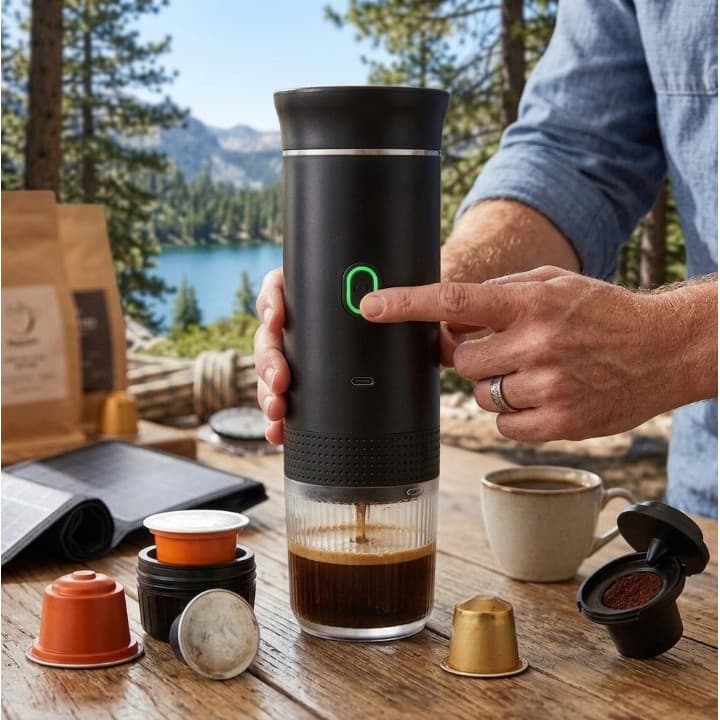 Cafeteira Portátil Expresso 3 em 1 Compacta para Viagem USB Recarregável DLL 