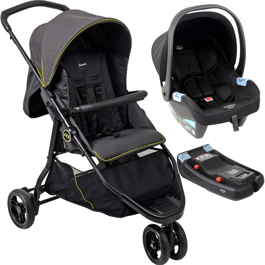 Carrinho de Bebe Bebe Conforto Preto Base Burigotto CR3 G22 Gray Neon
