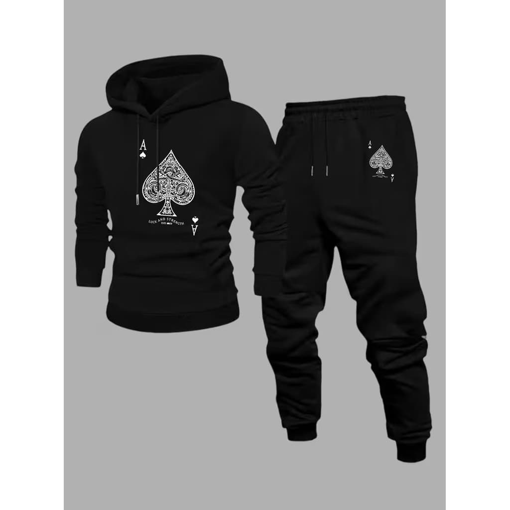 Conjunto Moletom Canguru Masculino Cartas Blusa De Frio + Calça Moletom Estampados Unissex Outono/Inverno