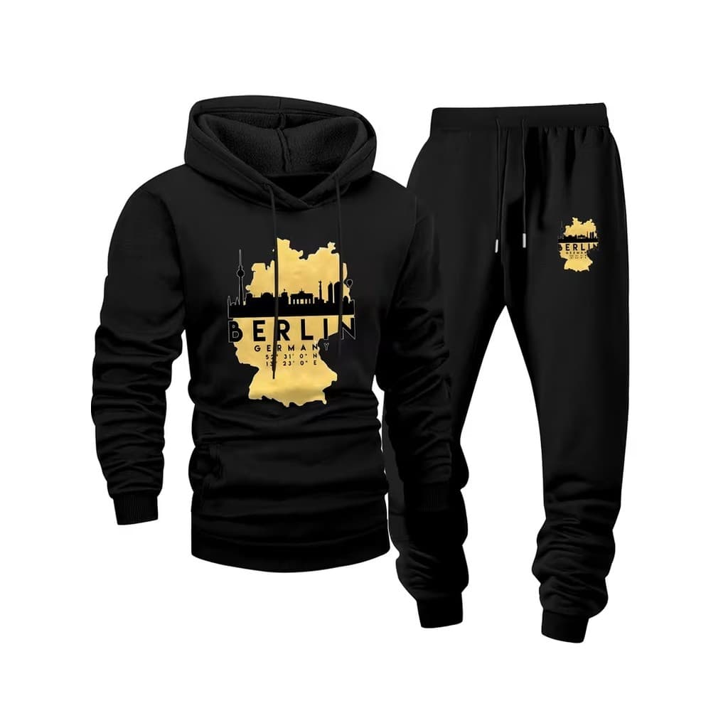 Conjunto Moletom Canguru Masculino Berlin Blusa De Frio + Calça Moletom Estampados Unissex Outono/Inverno