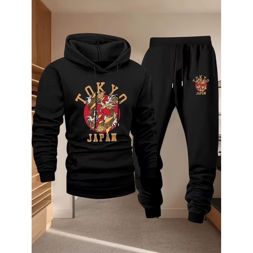 Conjunto Moletom Canguru Masculino Tokyo Blusa De Frio + Calça Moletom Estampados Unissex Outono/Inverno