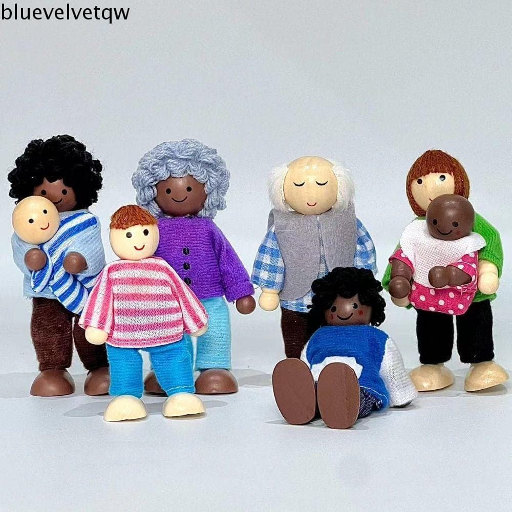 BLUEVELVETQW 8 Unidades/Conjunto Mini Boneca Família , Figuras Bonecas Articuladas Móveis Brinquedo Em Miniatura