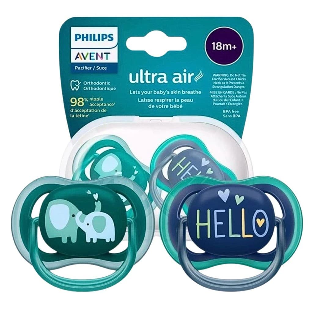 Chupeta Ultra Air Dupla 18+ Meses Decorada Azul e Verde Philips Avent (SCF349/18)
