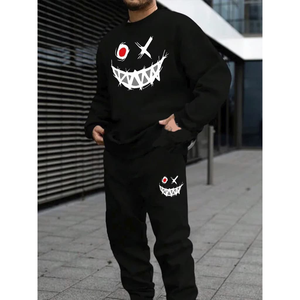 Conjunto Moletom Careca Masculino Smile Blusa De Frio + Calça Moletom Estampados Unissex Outono/Inverno