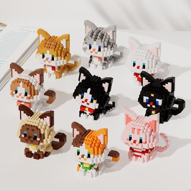 Blocos de montar de gatinhos fofos, brinquedos de montar, brinquedos educativos para crianças, quebra-cabeças educativos