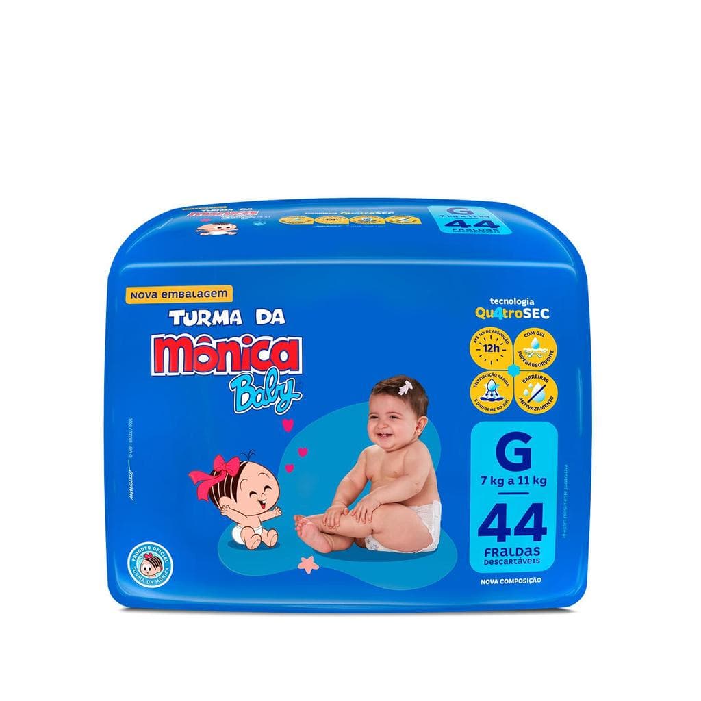 Fralda Turma da Mônica Baby Mega G com 44un