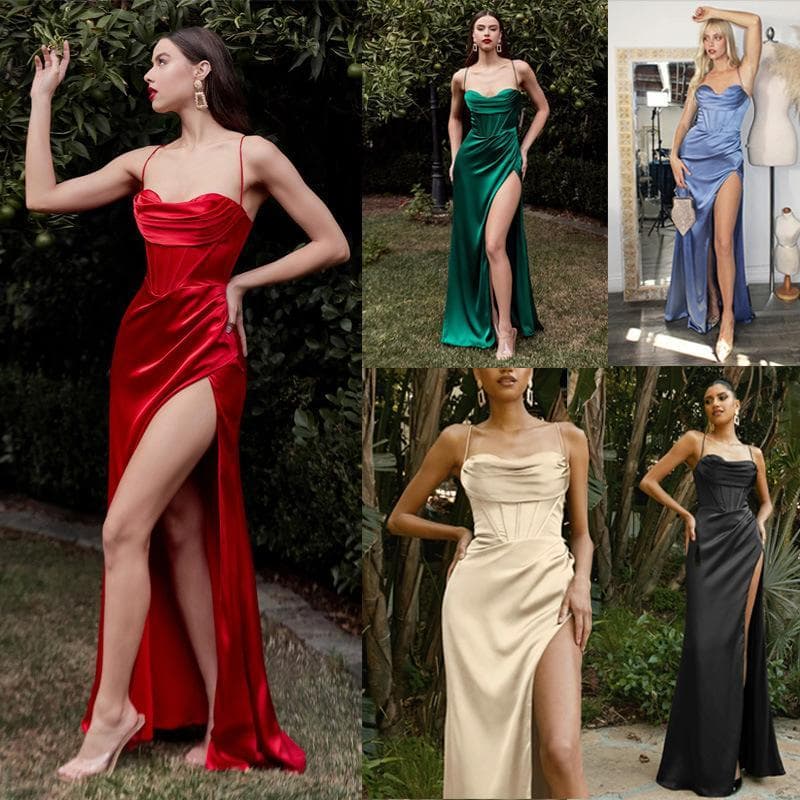 Vestido longo europeu americano moda feminina tubo superior estilingue fenda vestido longo esfregar vestido reunião anua