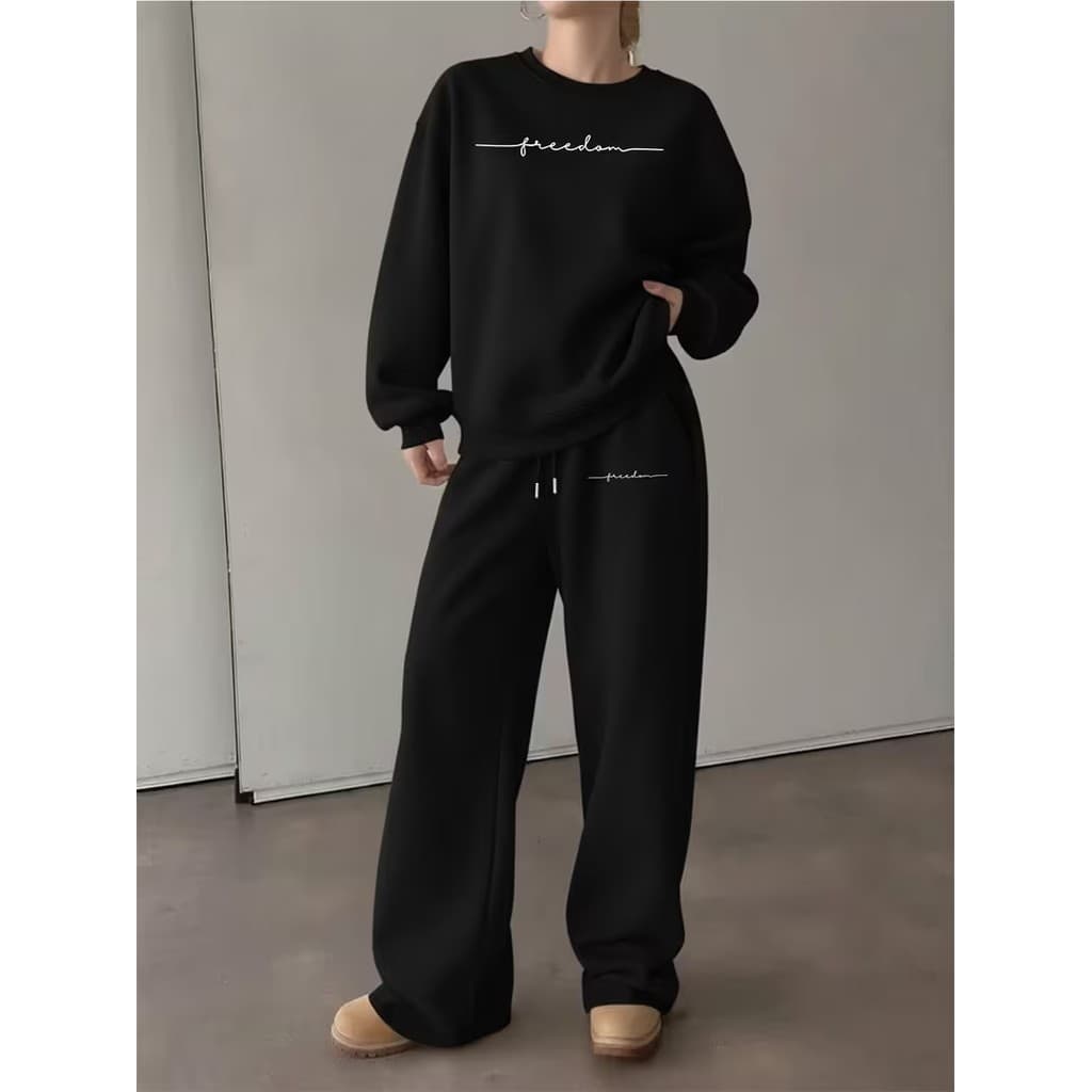Conjunto Moletom Careca Feminino Freedom Blusa De Frio + Calça Moletom Estampados Unissex Outono/Inverno
