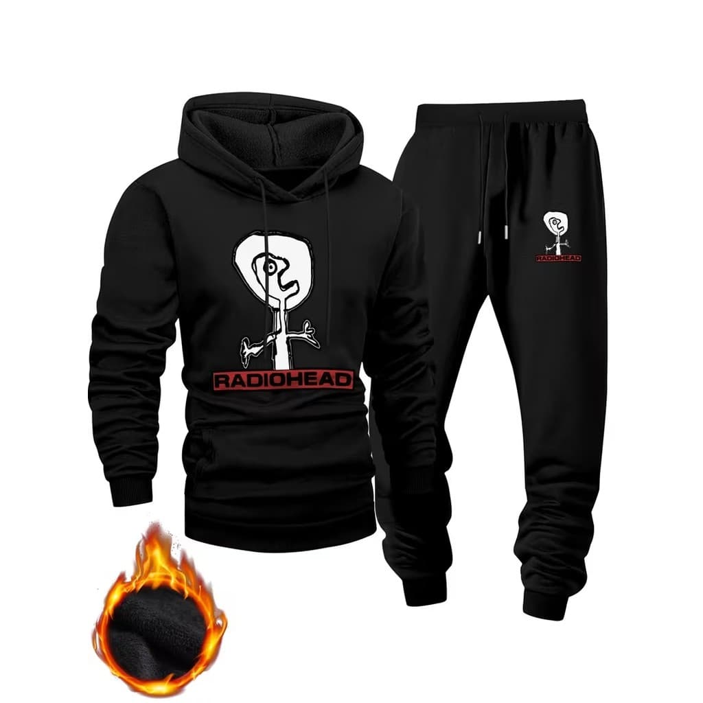 Conjunto Moletom Canguru Masculino Radiohead Blusa De Frio + Calça Moletom Estampados Unissex Outono/Inverno