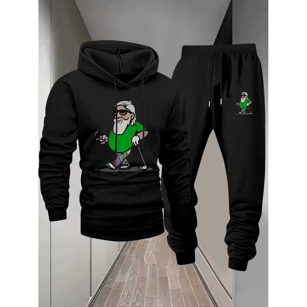 Conjunto Moletom Canguru Masculino Senhor Barrigudo Blusa De Frio + Calça Moletom Estampados Unissex Outono/Inverno
