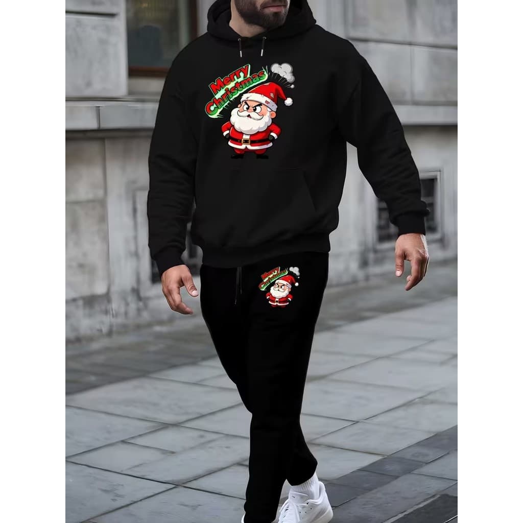 Conjunto Moletom Canguru  Masculino Noel zangado Blusa De Frio + Calça Moletom Estampados Unissex Outono/Inverno