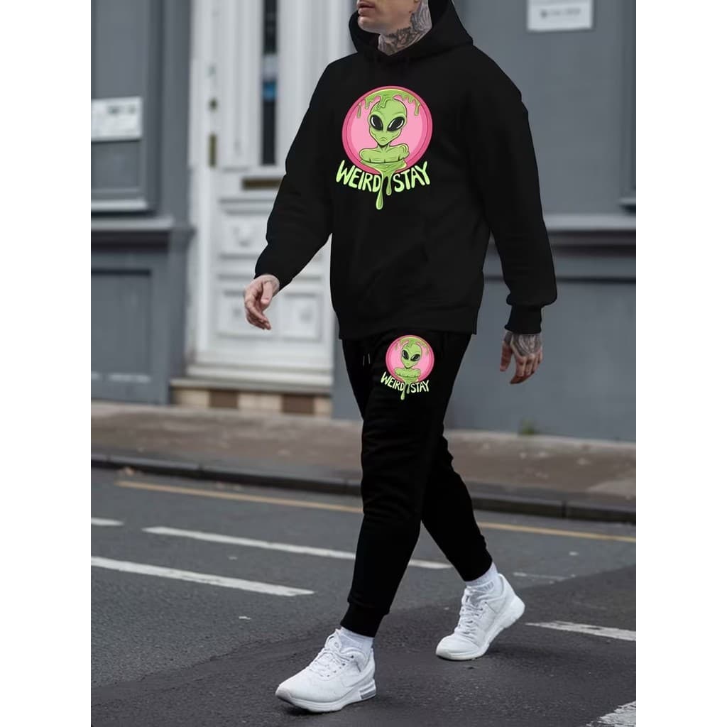 Conjunto Moletom Canguru Masculino Alien stay Blusa De Frio + Calça Moletom Estampados Unissex Outono/Inverno
