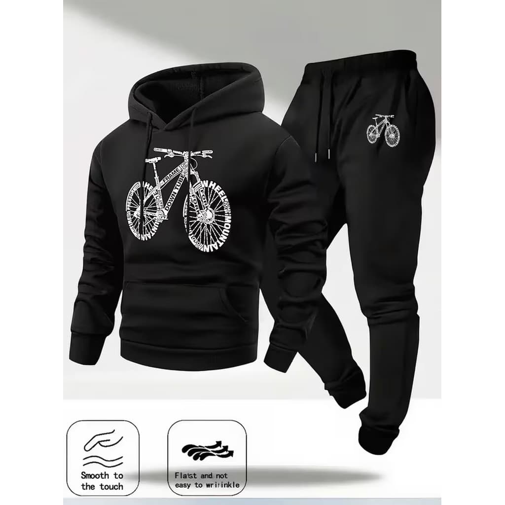 Conjunto Moletom Canguru Masculino Bike Blusa De Frio + Calça Moletom Estampados Unissex Outono/Inverno
