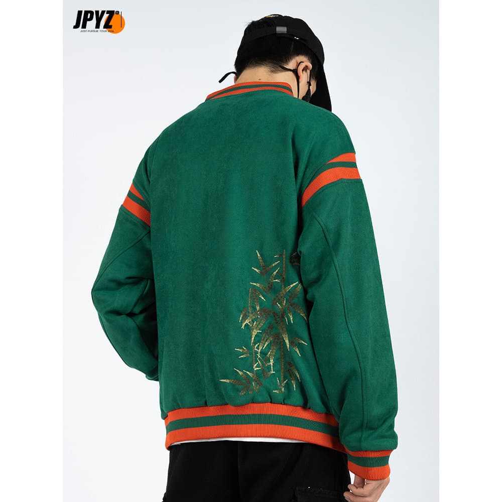 Nacional na moda bordado camurça jaqueta masculina macacão jaqueta masculina Street Wear Plus Size Casual uniforme de be