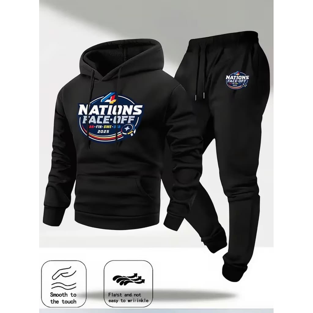 Conjunto Moletom Canguru Masculino Nations Blusa De Frio + Calça Moletom Estampados Unissex Outono/Inverno
