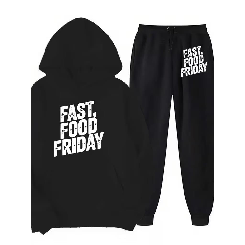 Conjunto Moletom Canguru Masculino Fast food Blusa De Frio + Calça Moletom Estampados Unissex Outono/Inverno