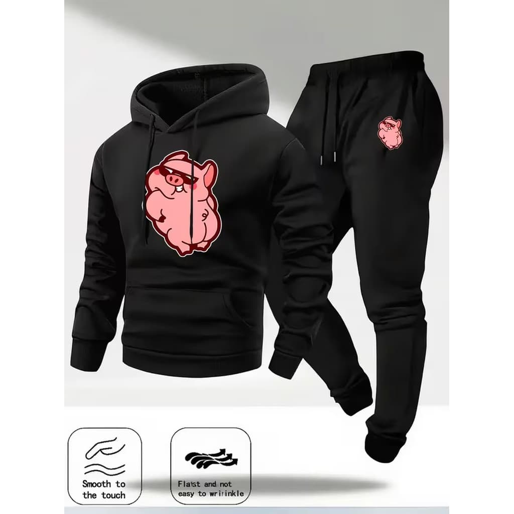 Conjunto Moletom Canguru Masculino Toscano Blusa De Frio + Calça Moletom Estampados Unissex Outono/Inverno