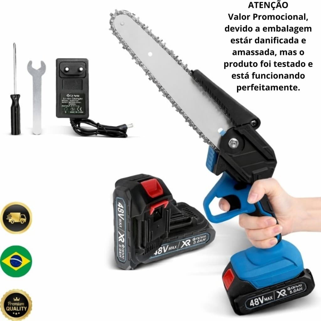 Motosserra Elétrica 48V Sem Fio – 2 Baterias Recarregáveis | Potente, Leve e Portátil (Leia a Descrição)