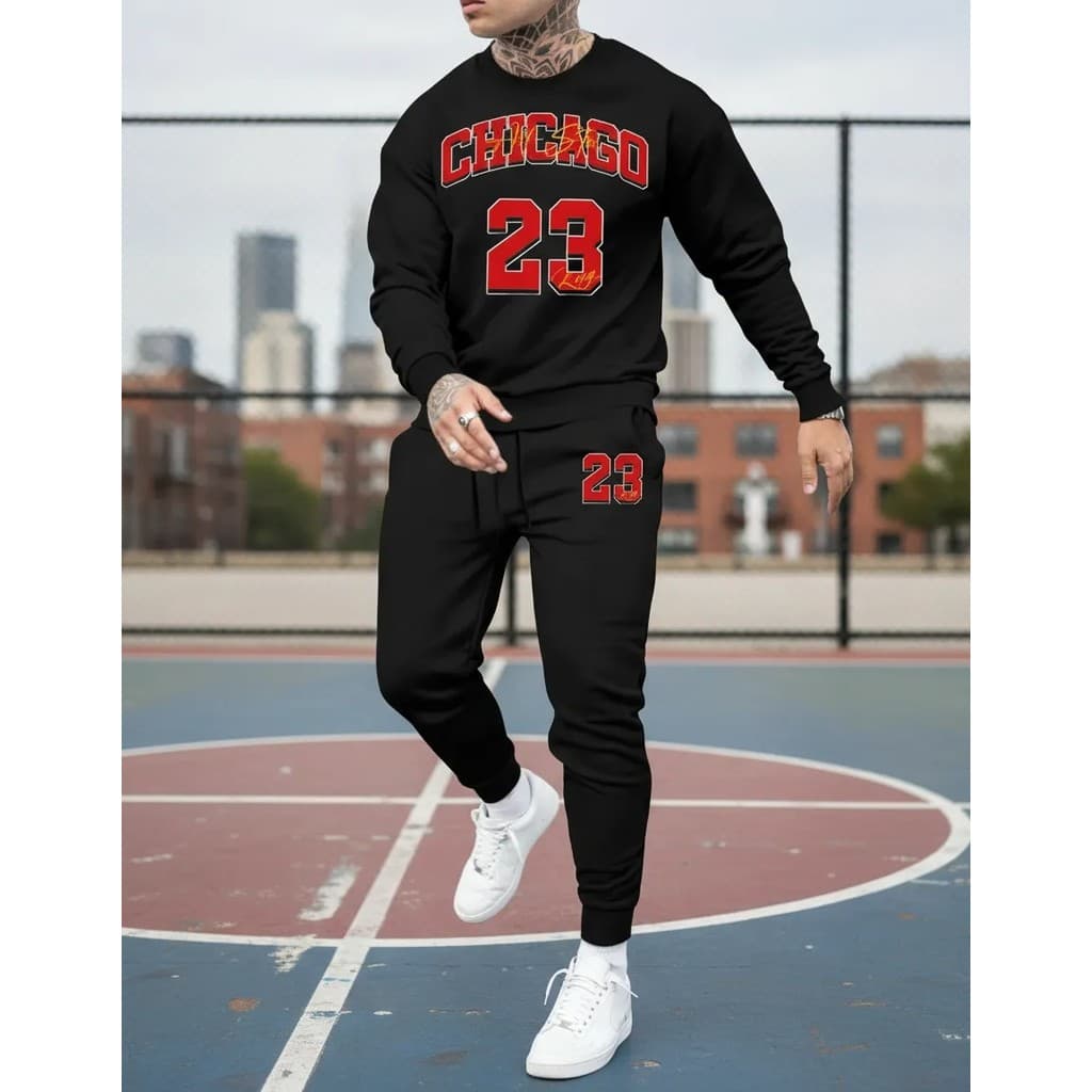 Conjunto Moletom Careca Masculino Chicago 23 Blusa De Frio + Calça Moletom Estampados Unissex Outono/Inverno