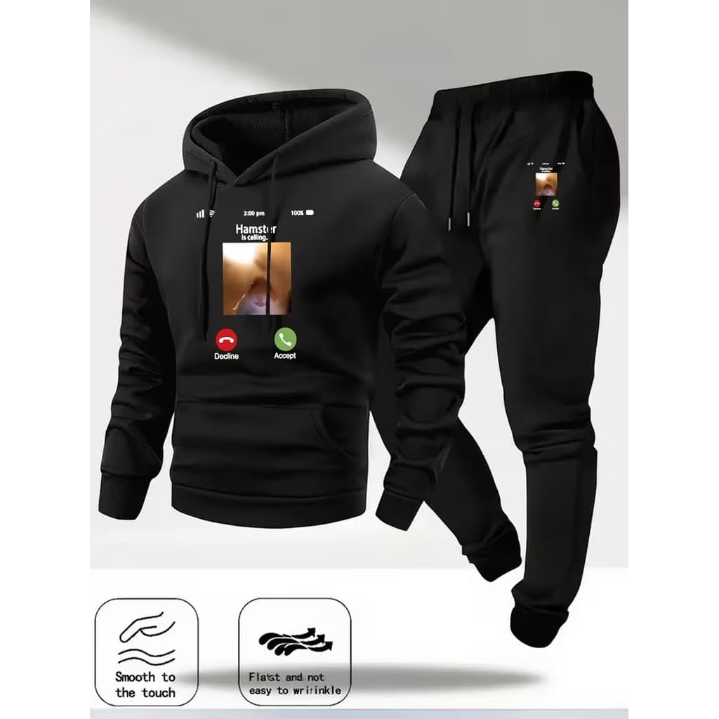 Conjunto Moletom Canguru Masculino Ligação Do Hamster Blusa De Frio + Calça Moletom Estampados Unissex Outono/Inverno