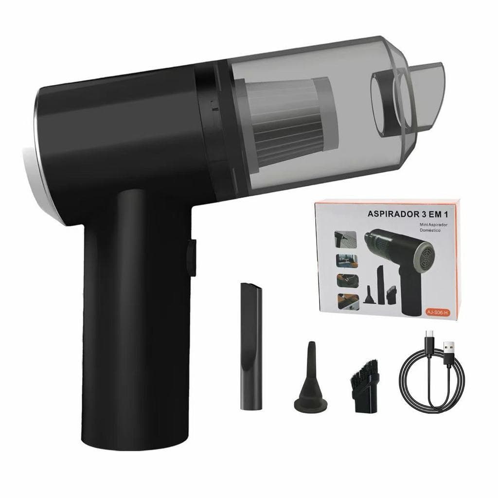 Mini Aspirador de Pó Portátil Sem Fio 3 em 1 Alto Poder de Sucção para Carro e Casa USB Recarregável