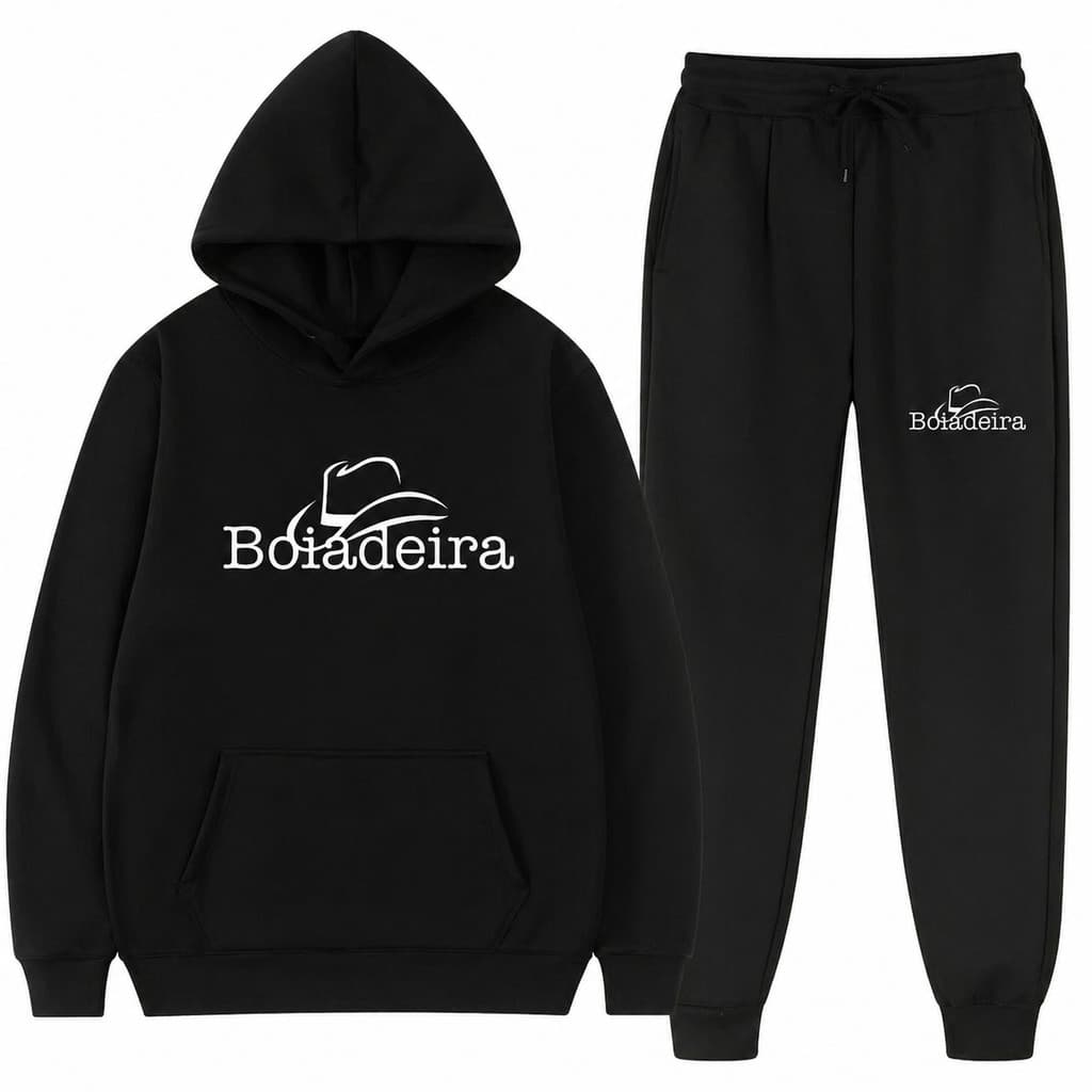 Conjunto Moletom Canguru Masculino Boiadeira Blusa De Frio + Calça Moletom Estampados Unissex Outono/Inverno