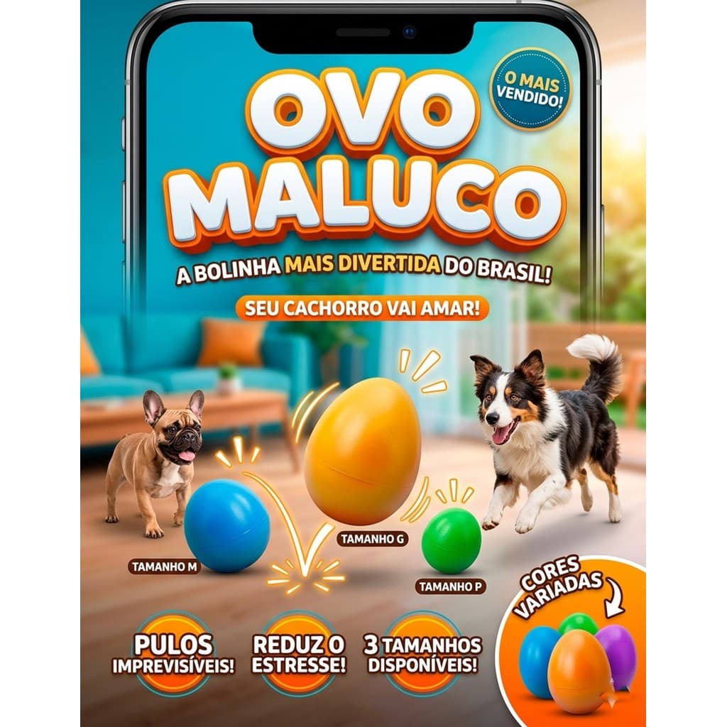 Brinquedo Ovo Maluco Interativo Cachorro Anti Stress Divertido Resistente Atóxico Cão