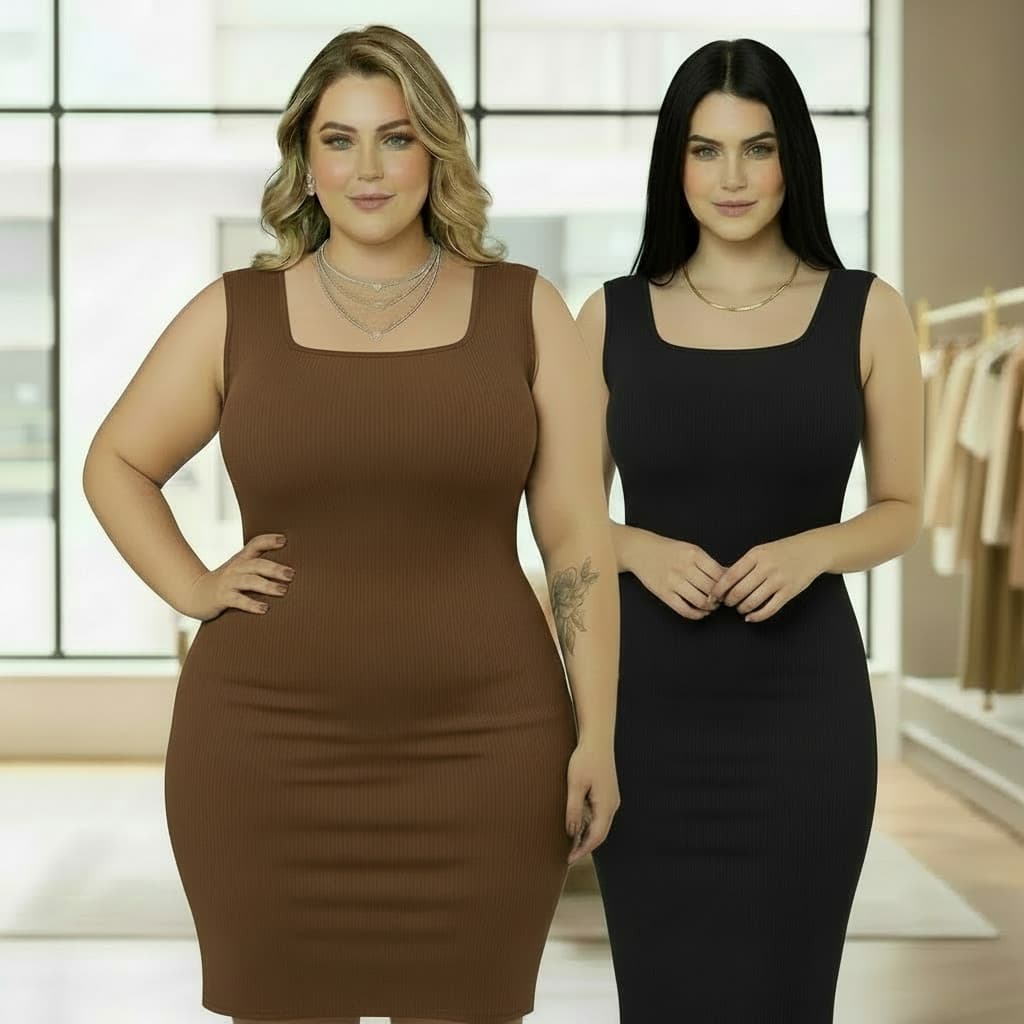 Vestido Plus Size MÍDI Acinturado Modelador de Alta Compressão
