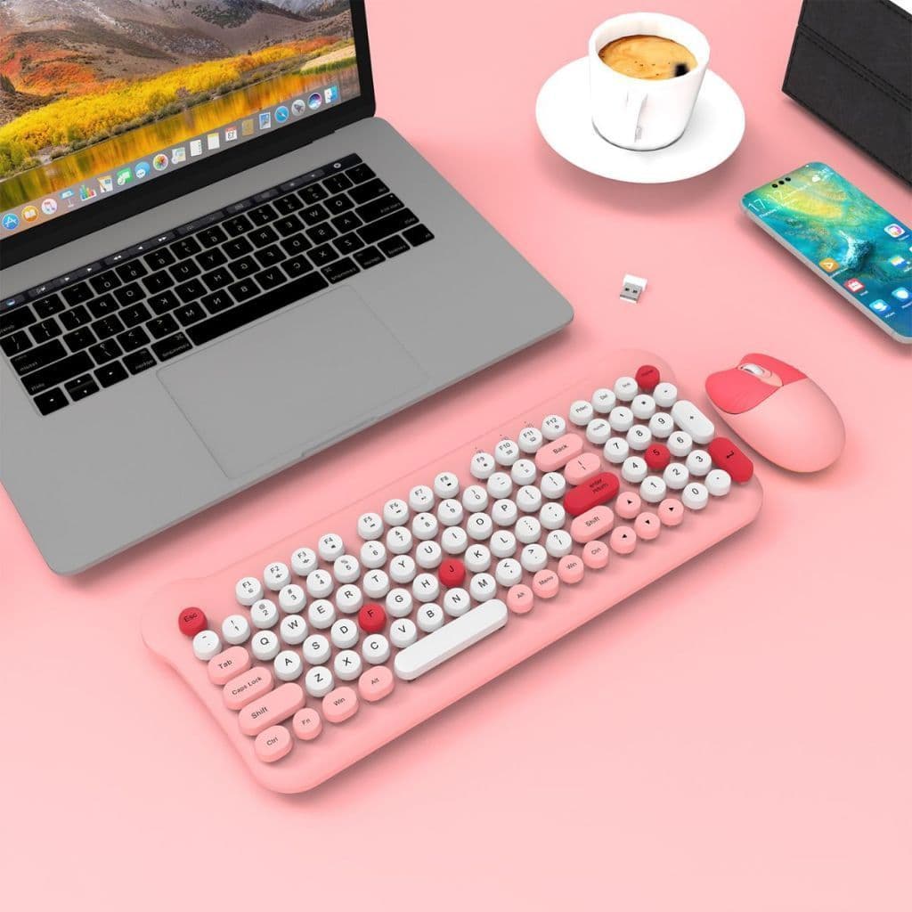 Kit Teclado e Mouse Sem Fio Semi-Mecânico Feminino Estilo Gatinho Fofo Melhor Preço Envio Rápido