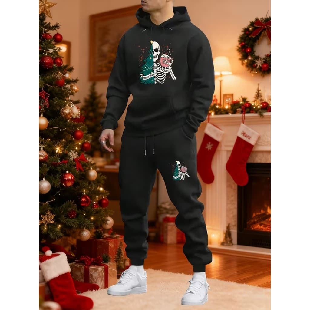Conjunto Moletom Canguru Masculino Seu Presente De Natal Blusa De Frio + Calça Moletom Estampados Unissex Outono/Inverno