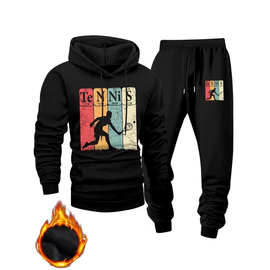 Conjunto Moletom Canguru Masculino Tennis Blusa De Frio + Calça Moletom Estampados Unissex Outono/Inverno