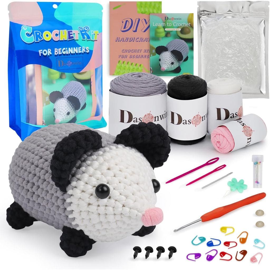 Kit de Crochê Dasonwin para Iniciantes, Kit de Crochê de Animais Amigurumi (Opossum Fofo), Tutoriais em Vídeo Passo a Pa