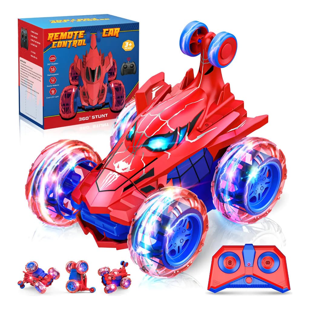 Carrinho Recarregável Controle Remoto Acrobata Gira 360 Graus Aranha Spider Azul Infantil Kizumba