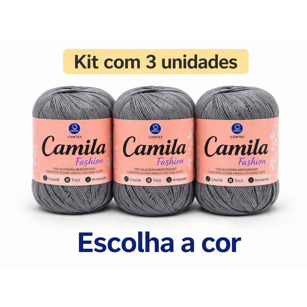 Kit 3 Linha Camila Fashion 500m Tex 300 Algodão Crochê Tricô Amigurumi