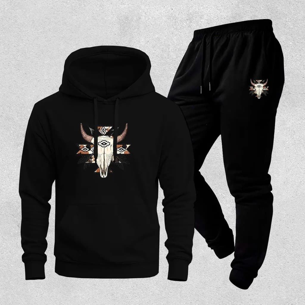 Conjunto Moletom Canguru  Masculino Moda country Blusa De Frio + Calça Moletom Estampados Unissex Outono/Inverno