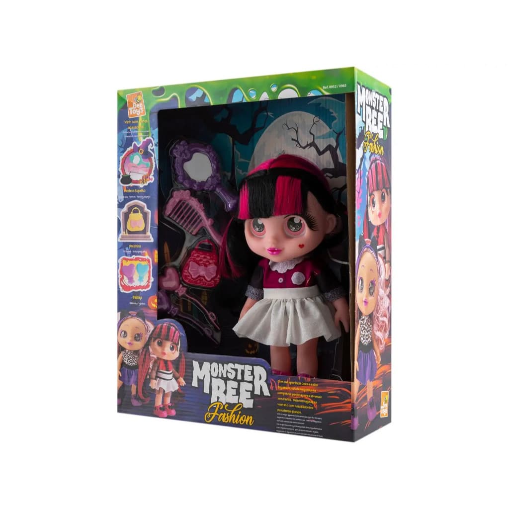 Boneca Monster Bee Fashion Vampira Bee Toys com Acessórios Infantil Articulada