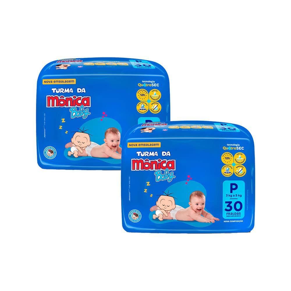 Kit 2 Fraldas Turma da Mônica Baby Jumbo P com 30un cada