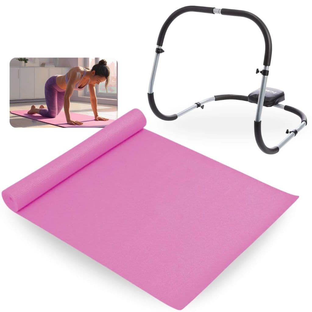Kit Colchonete Yoga Rosa + Aparelho Abdominal Treino Musculação Fitness