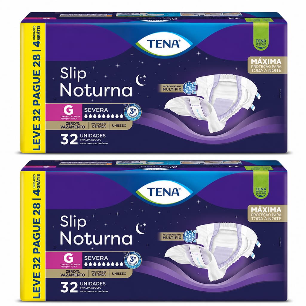 Kit com 2 Fralda Geriátrica Tena Slip Noturna G Leve 32 Pague 28 unidades