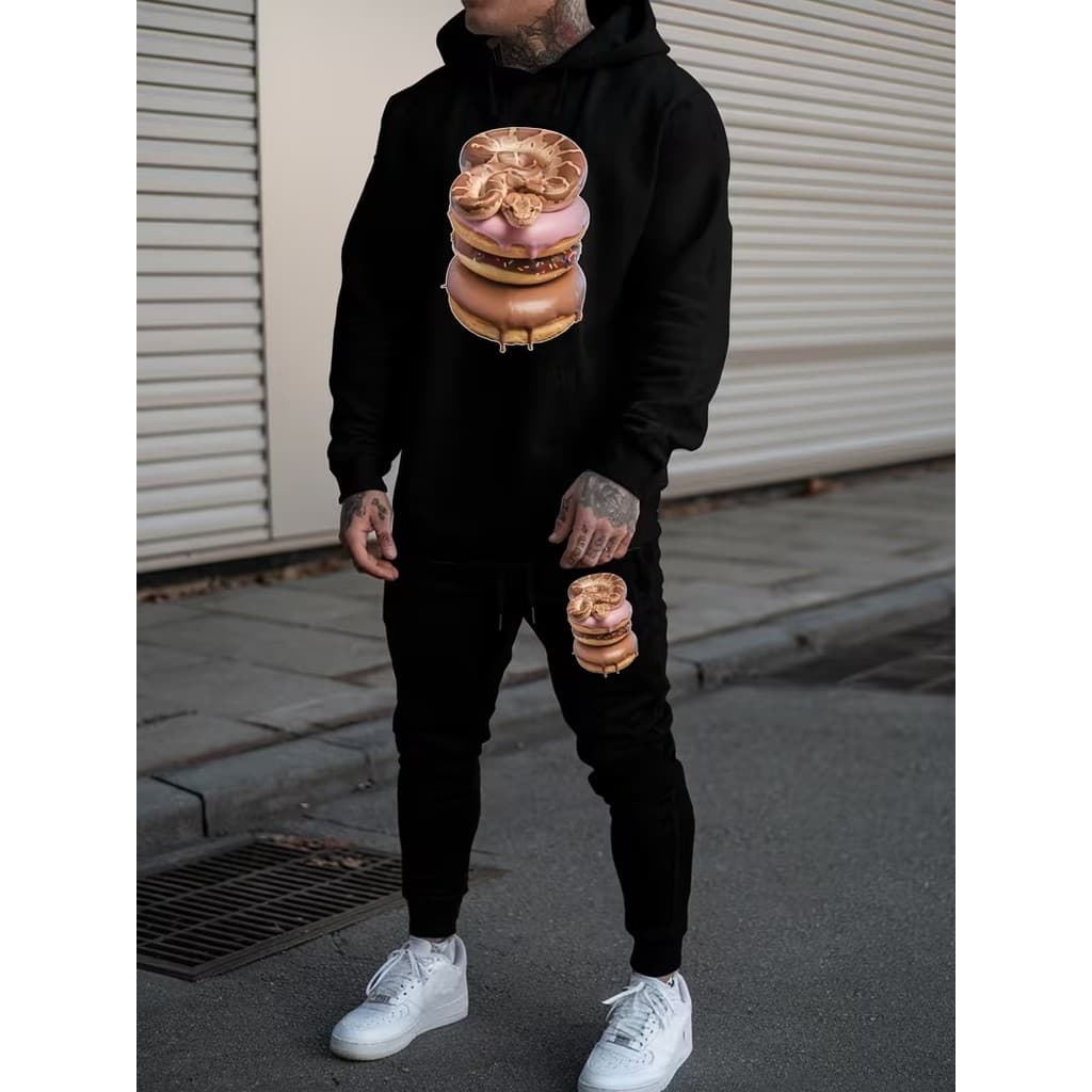 Conjunto Moletom Canguru Masculino Cobra doce Blusa De Frio + Calça Moletom Estampados Unissex Outono/Inverno