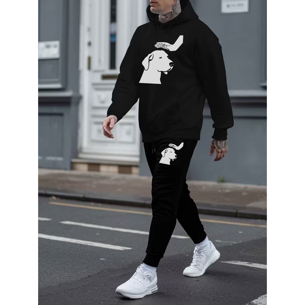 Conjunto Moletom Canguru Masculino Carinho Blusa De Frio + Calça Moletom Estampados Unissex Outono/Inverno