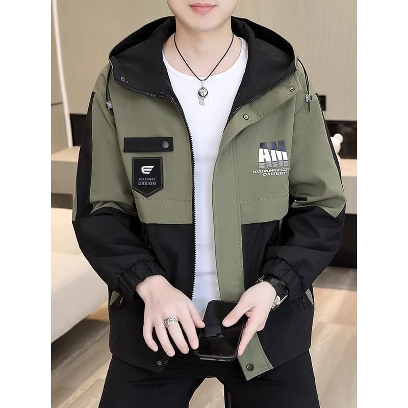 Primavera outono jaqueta masculina na moda All-Match macacão jaqueta masculina fina Casual solta com capuz roupas superi