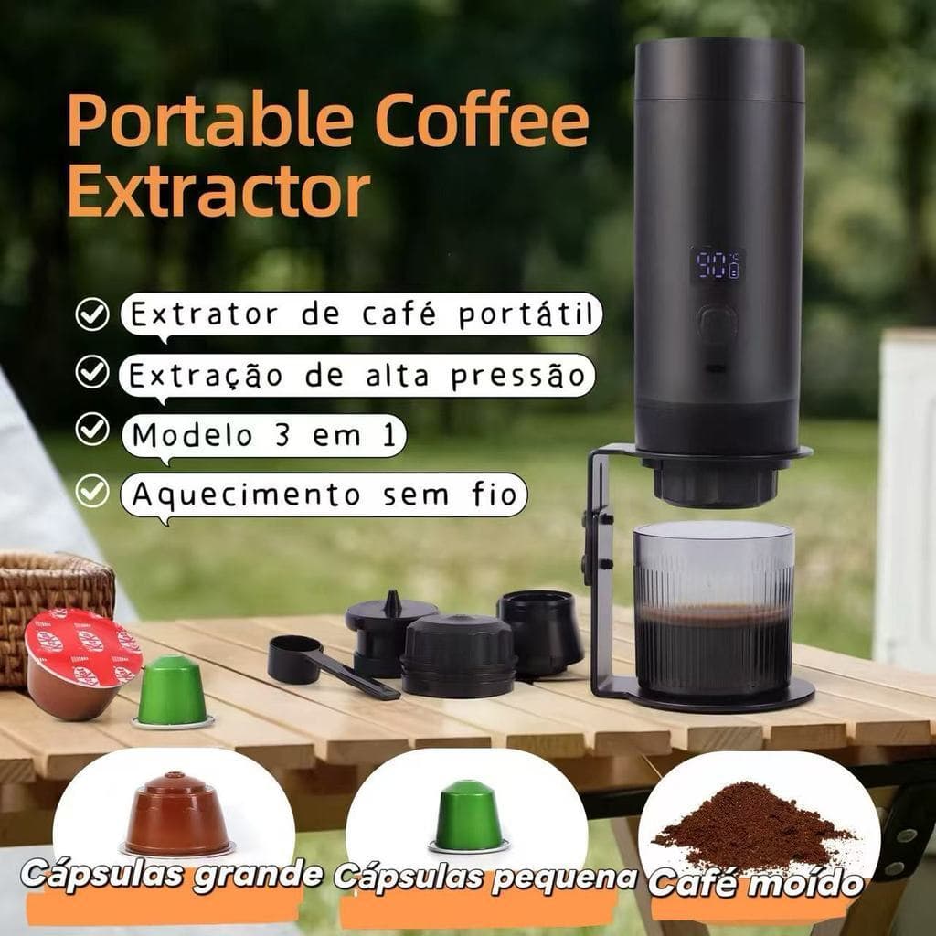 Máquina de Café Expresso Portátil 3 em 1 Elétrica Preta modernas Cafeteira cápsulas ou Café Moído-MGC